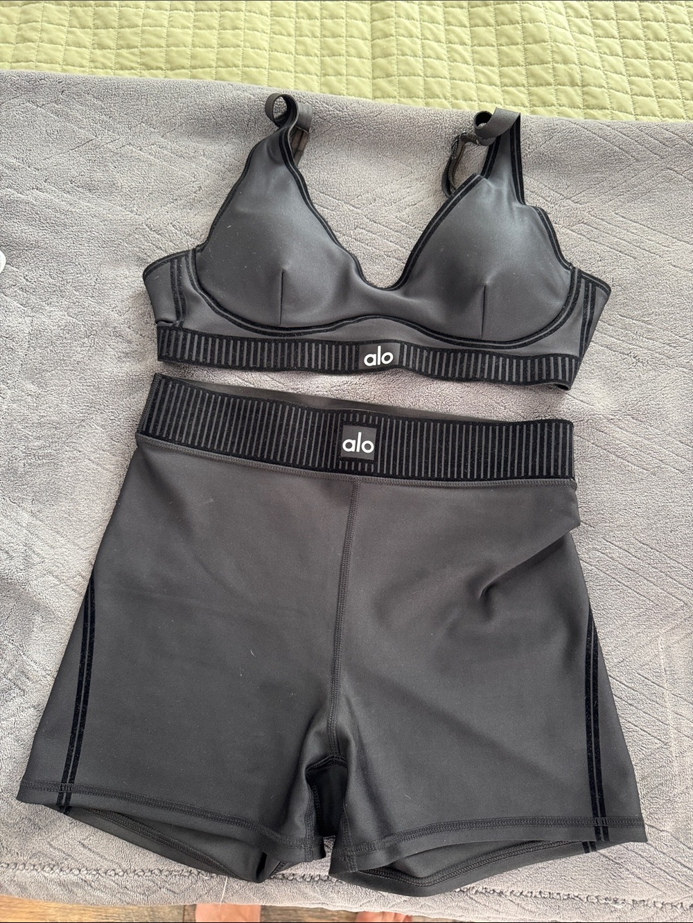 ALO Yoga Black Padded Bralette with Ribbed Underband